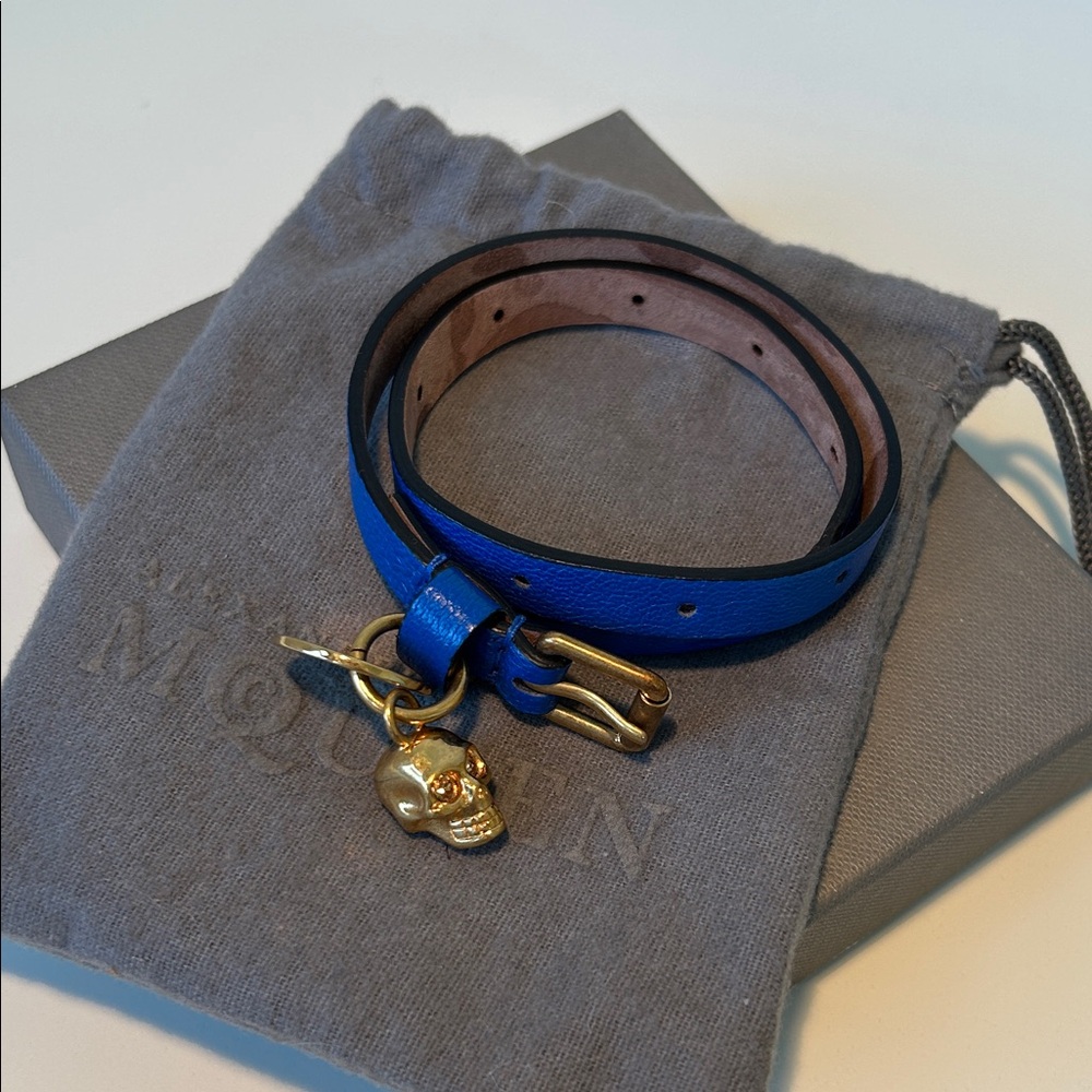Alexander McQueen Leather Skull Charm Double Wrap Bracelet